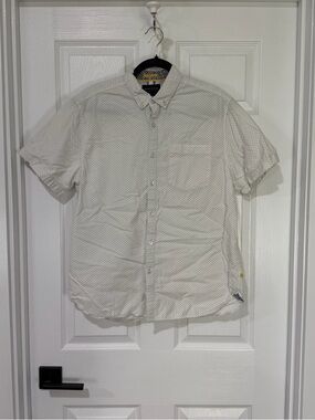 💯 cotton Denim & Flower White Short-Sleeve Button-Down with Micro Dot Print